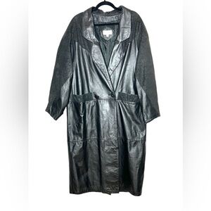 Vintage Charles Klein Leather Double-Breasted Trench Coat, Suede Details, 18 1/2